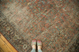 Distressed Mahal carpet with faded terra cotta field, sky blue gol farang vinery, and dark patterned border.