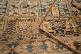 Vintage Bakhtiari carpet's allover panel design in beige and dark blue tones.