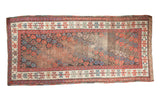 Antique Karabagh runner, allover red and blue boteh design, ivory borders, patina texture, 3'10