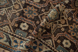 Vintage Hamadan runner's geometric lattice design with even wear, dark brown, beige tones.