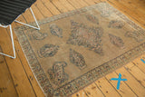 Antique Doroksh rug: ornate Mil Fleur floral and paisley motifs in soft dusty blue and ivory.