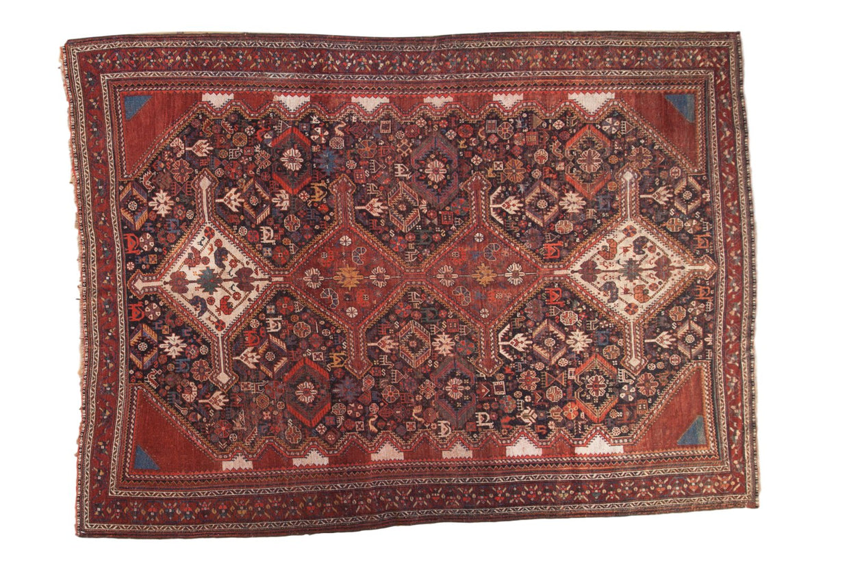6x8 Antique Qashqai Carpet // ONH Item sm001309