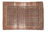 Antique distressed Malayer carpet, indigo and wine red allover Herati-mahi pattern, 5'11