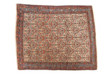 Vintage Kurdish Bijar rug with an allover cypress trellis design in ivory, red, and blue.