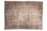 Distressed vintage Sparta carpet, allover floral and tendril motif, ivory and navy blue, 9'4