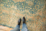 Vintage Khorassan carpet, sky blue and camel gold scrolling palmettes, mostly even wear.
