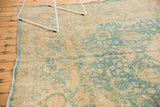 Vintage Khorassan carpet's sky blue and camel gold scrolling islimis with mostly even wear.