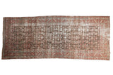 Antique Distressed Karabagh runner, worn herati motif in dark brown, wine red, ivory. 5'4