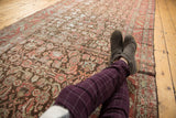 Distressed antique Karabagh runner, worn herati motif and serrated border in plum and charcoal.