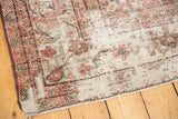 Distressed vintage Mahal runner corner, visible foundation, faded Herati palmette motif.