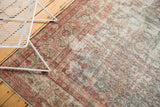 Distressed vintage Mahal rug runner detail, showing foundation through faded Herati and palmette patterns.