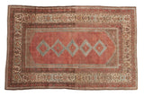 Distressed hand-knotted vintage Malayer rug with geometric medallions in dusty red, sky blue, ivory, 5x7.7.