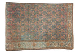 Vintage Distressed Malayer sampler rug, faded blue and raspberry allover paisley boteh design.