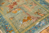 Distressed texture showing pictorial motifs in copper and blush, with sky blue cloudband border.