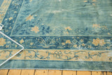 Distressed blue and pale gold floral border on an antique Chinese Peking carpet.