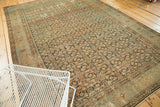Distressed Malayer carpet revealing worn Herati motif, abrashes, and faded blue and brown tones.