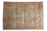 Distressed Malayer rug, faded allover medallions with florals, charcoal, terra cotta, ivory colors.