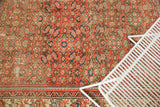 Herati motif and Hamadan border with localized wear on this brick red vintage carpet.