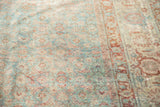 Distressed vintage Tabriz rug Herati motif and border in slate blue-green, wine red.