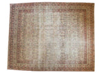 Antique Persian Kerman carpet, allover intricate floral vinery, ivory field, soft red accents.