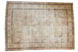 Antique Kerman carpet, ornate mil fleur design, ivory, cochineal red, navy palette.