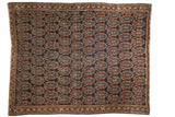 Fine antique Afshar rug; intricate allover boteh design on navy with madder red and pale gold.