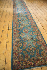 Detailed vintage Kerman floral bouquet design in sky blue, cochineal red, and gold.