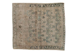 Vintage Afshar square rug in antique ivory, pale blue planter motifs, and serrated border.