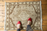 Ivory Herati motif within scalloped contour, chocolate brown blossomed border, vintage Bijar rug corner.