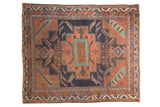 Antique Afshar square rug with geometric medallion, Herati-mahi, navy, terracotta, celadon, 4'4