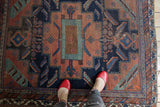 Antique Afshar rug, early 20th century tribal geometric pattern with mostly even wear.