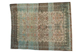 Distressed Hamadan rug, allover Herati Mahi pattern in muted ivory, teal, terra cotta, 5'1