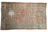 Distressed Mehrivan carpet, allover geometric vinery in terra cotta, teal, and ivory, 5'7