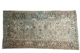 Vintage distressed Mehrivan runner, allover geometric motif in antique ivory, blue, and brown tones, 4'7