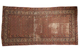 Vintage distressed Malayer runner with an allover madder root red Mir Boteh design.