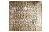 Vintage Distressed Mahal square carpet with faded Herati design in charcoal and ivory.