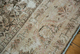 Etched Herati motif on distressed vintage Mahal rug in beige, charcoal, and blush.