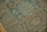 Distressed Persian Hamadan runner, foundation visible, with faded teal, ivory, blush motifs.