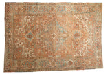 Vintage Distressed Heriz rug with geometric medallion in faded bronze, powder blue, 6'2