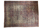 Vintage Yezd carpet, elaborate scrolling vine design in navy, cochineal purple, and faded ivory.