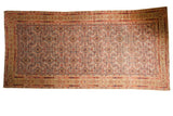 Antique distressed Malayer runner, faded allover Herati pattern in ivory, rust, pale green, navy.