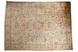 Vintage Distressed Tabriz carpet with softened ivory, sky blue, terra cotta medallion and tendrils.