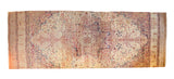 Antique Kermanshah carpet, starburst medallion, mil fleur pattern, ivory, red, blue, mostly even wear.