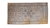 Distressed Vintage Heriz carpet, ivory field, blue medallion, geometric patterns, 9'9