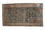 Distressed vintage Hamadan rug with allover Herati motif in dusty teal and bronze, 2'8