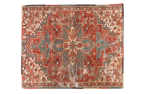 3.5x4 Vintage Distressed Fragment Heriz Square Rug // ONH Item sm001467