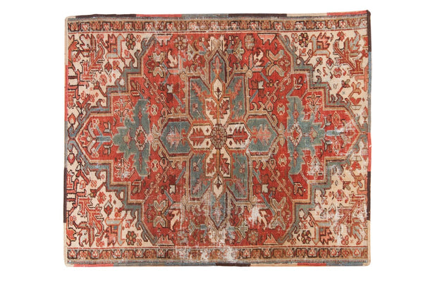 3.5x4 Vintage Distressed Fragment Heriz Square Rug // ONH Item sm001467