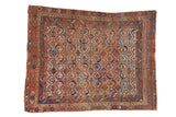 Antique Persian Afshar square rug with colorful geometric floral lattice design. Red, ivory, blue.