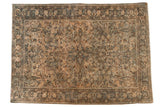 Distressed vintage Hamadan rug, allover floral motif in muted ivory and dusty teal with even wear, 4'10