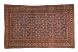 Hand-knotted antique Mission Malayer rug with allover Herati motif in navy blue and madder red.